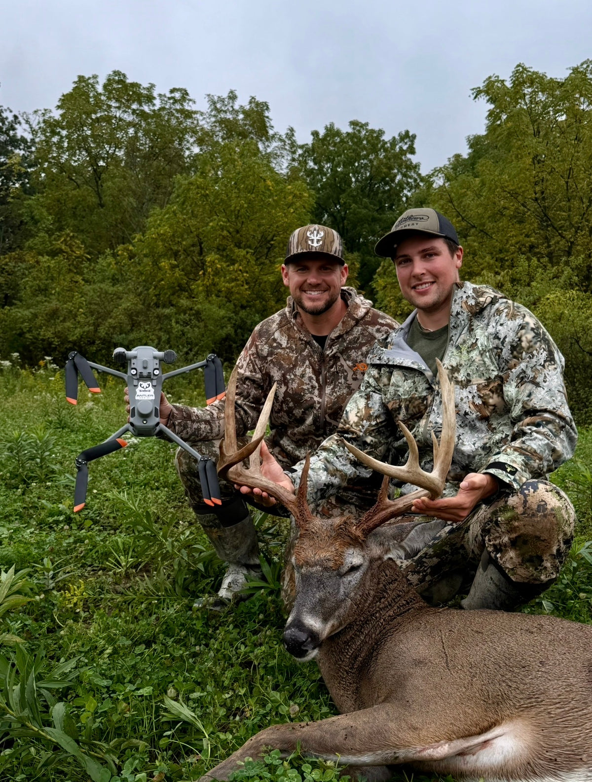 Antler Aerial drone deer recovery with recovered whitetail buck
